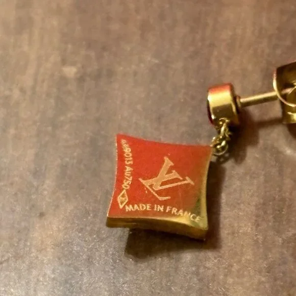 Louis Vuitton 18k Gold & Enamel Flower Drop Earrings Stamped Made In France - Picture 5 of 7